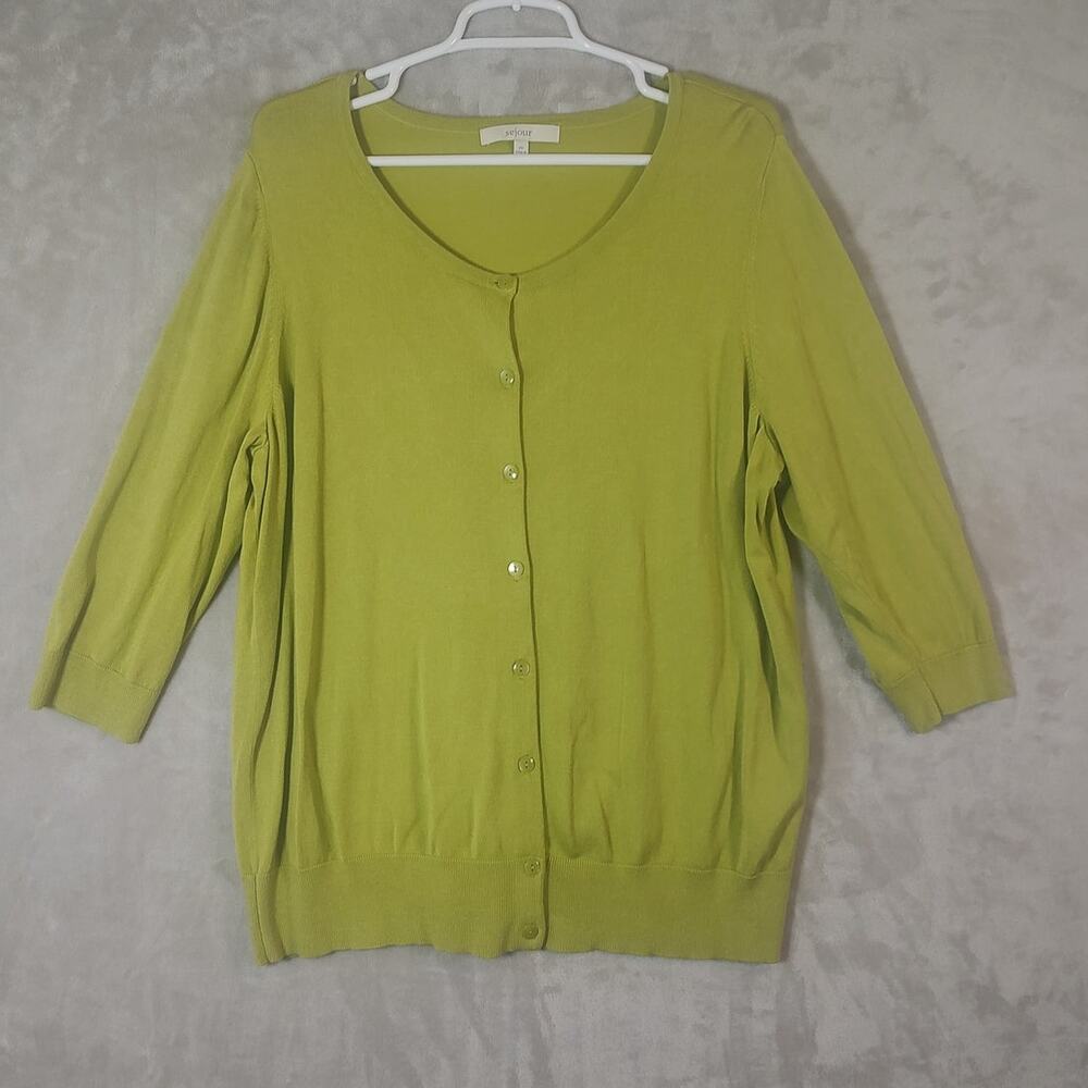 Sejour Plus Size 2X Lime Green Cardigan Sweater 2/3 Sleeve Viscose Nylon Knit